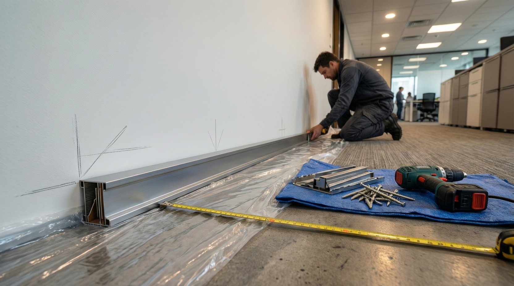 Монтаж скрытого плинтуса из алюминия