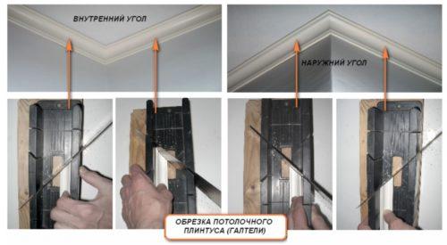 Как вырезать внутренний угол потолочного плинтуса с стуслом. Монтаж багет в углу с использованием стусла