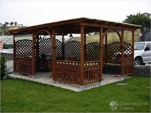 Проект беседки с односкатной крышей чертеж. Как построить беседку с односкатной крышей своими руками 02