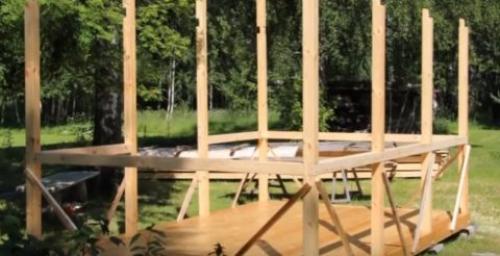 Чертеж беседки 6х4 с односкатной крышей. Сооружение каркаса и заливка крыльца