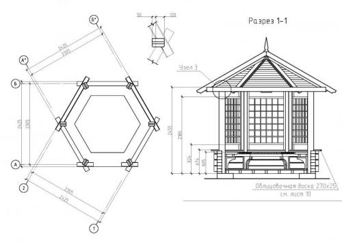 Беседка 6 гранная чертеж. Выбор материала