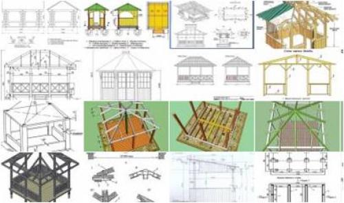 70 чертежей эскизов и макетов с размерами Квадратных беседок. >100 чертежей, размеров и пошаговых фото сборки. 01