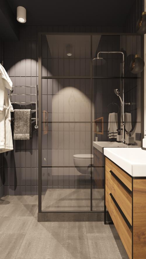 Ванная комната с окном и душевой кабиной. Не выбиваться из стиля